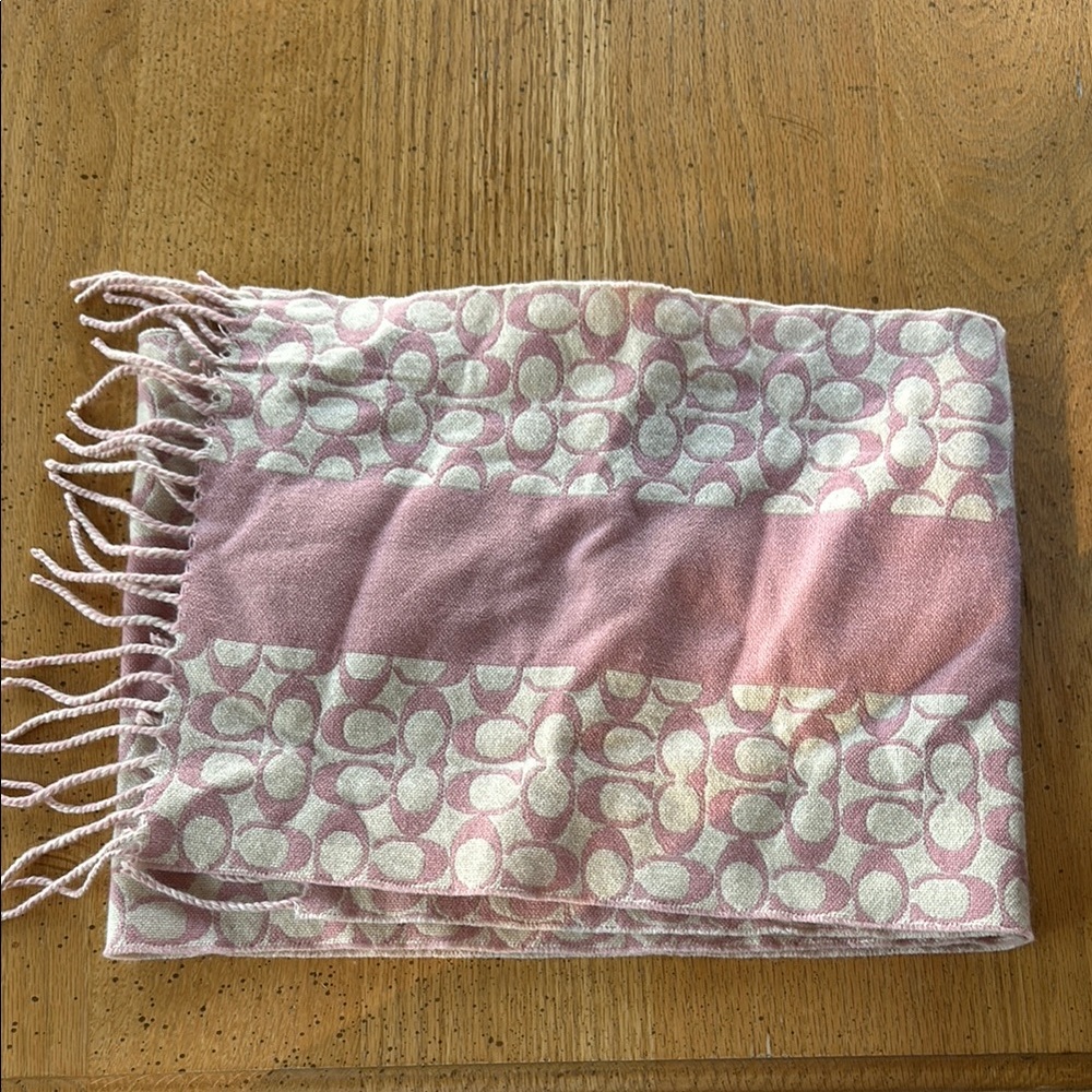 Pink and White Patterned Women's Scarf. Small hole as shown in picture